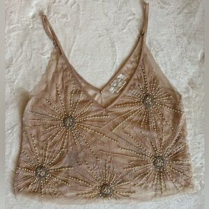 Anthropologie Embellished Tan Pearl Cami - Large, New without tags size M/L